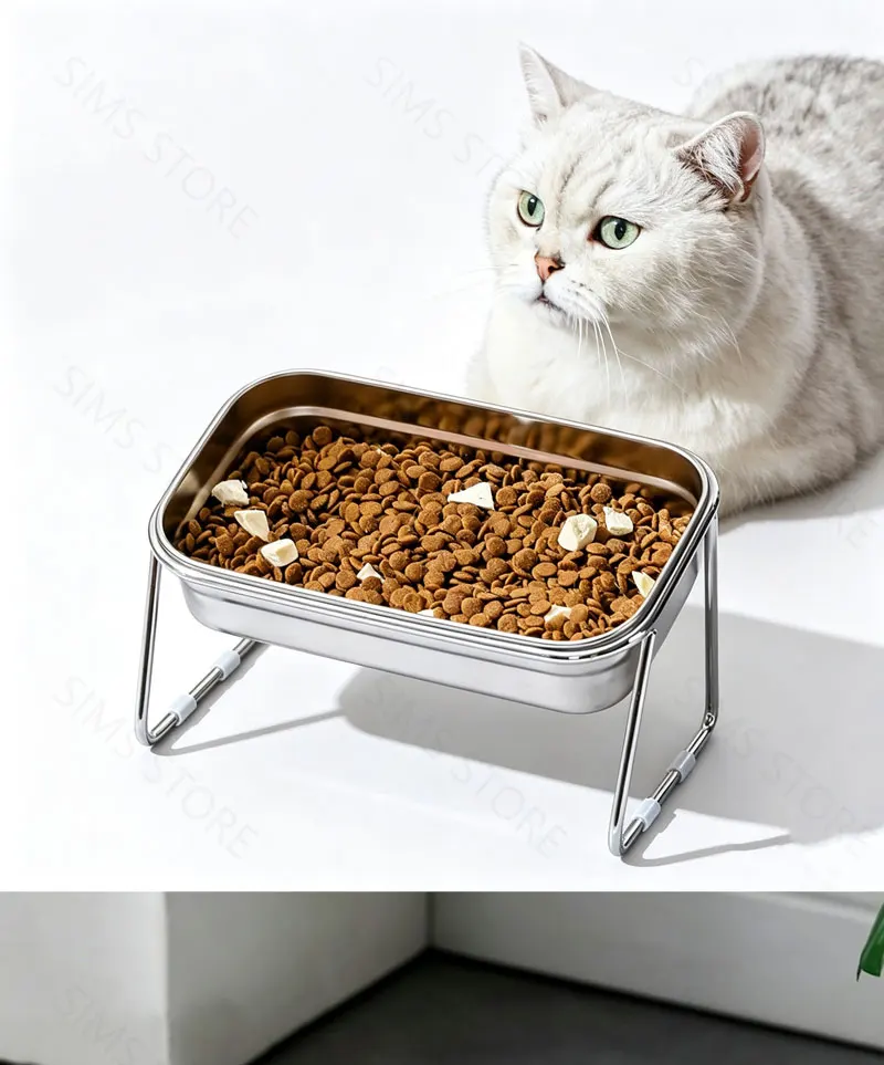 15 ° Erhöhter Katzenspeisewannen-Set aus 304 Edelstahl, Neigbarer Hals-Schutz, Rutschfester Napf mit Hohem Fuß, Futter- und Wassernapf – Detail 3