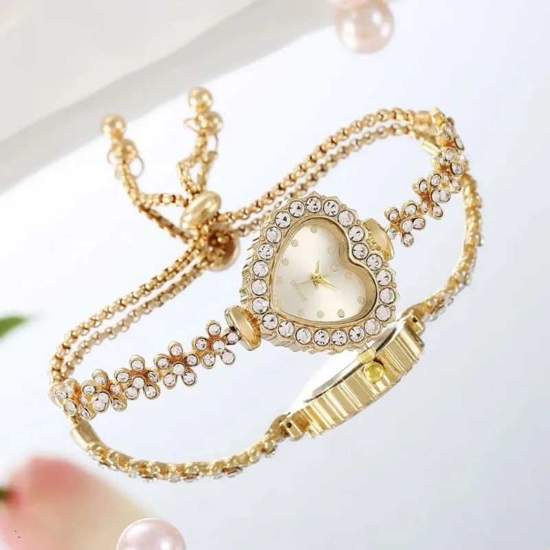 New Fashion Shiny Crystal Thin Strap Quartz Wristwatches Women Elegant Heart-shape Adjustable Bracelet Watch Clock Calvin Klein