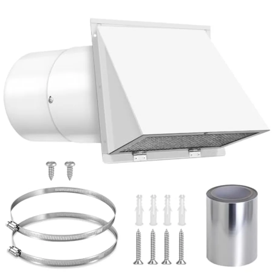 

Wall Vent Cover with Hood Screen and Damper Outdoor Wall Exhaust Vent Cover for Kitchen Range Hood and HVAC Duct Galvanized Ste