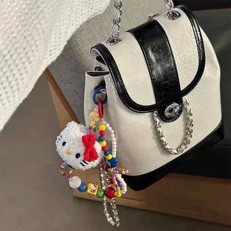 Olá Kitty e Minha Melodia Frisado Chaveiro Colorido, Sanrio Plush Phone Strap, Pulseira De Pulso, Mochila Pingente, Presente Decorativo