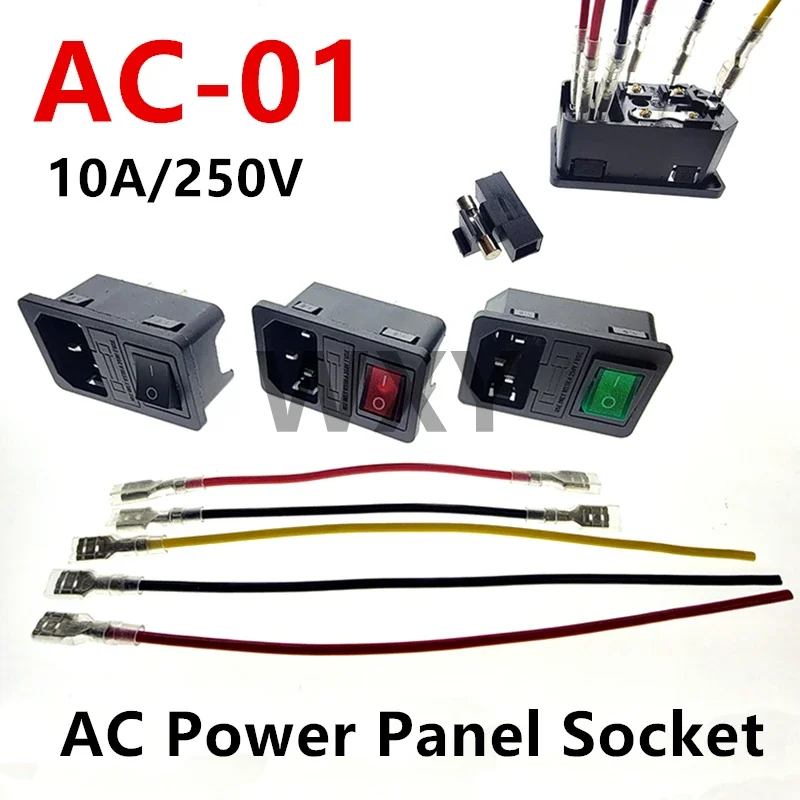 

Black CE AC-01 IEC320 AC Power Panel Socket PDU UPS Rewirable Wiring Plug Electric Battery Receptacle Docking Outlet 10A 250V