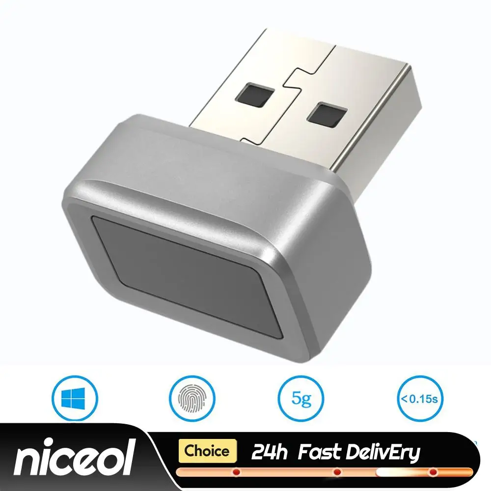 

USB Fingerprint Key Reader FIDO U2F Biometric Fingerprint Scanner Windows Hello Anti-Spoofing Portable Key 360° Touch