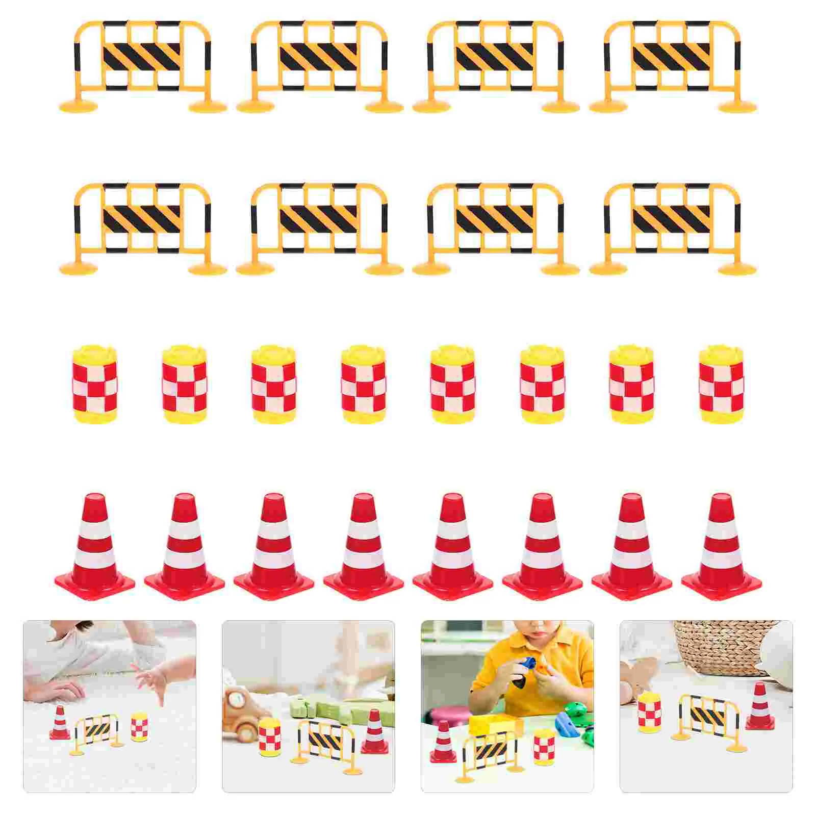 24 Pcs Barricade Props Mini Road Fence Kids Sign Toys Traffic Cones Barricades Model Abs Barrier Signs Micro Scene