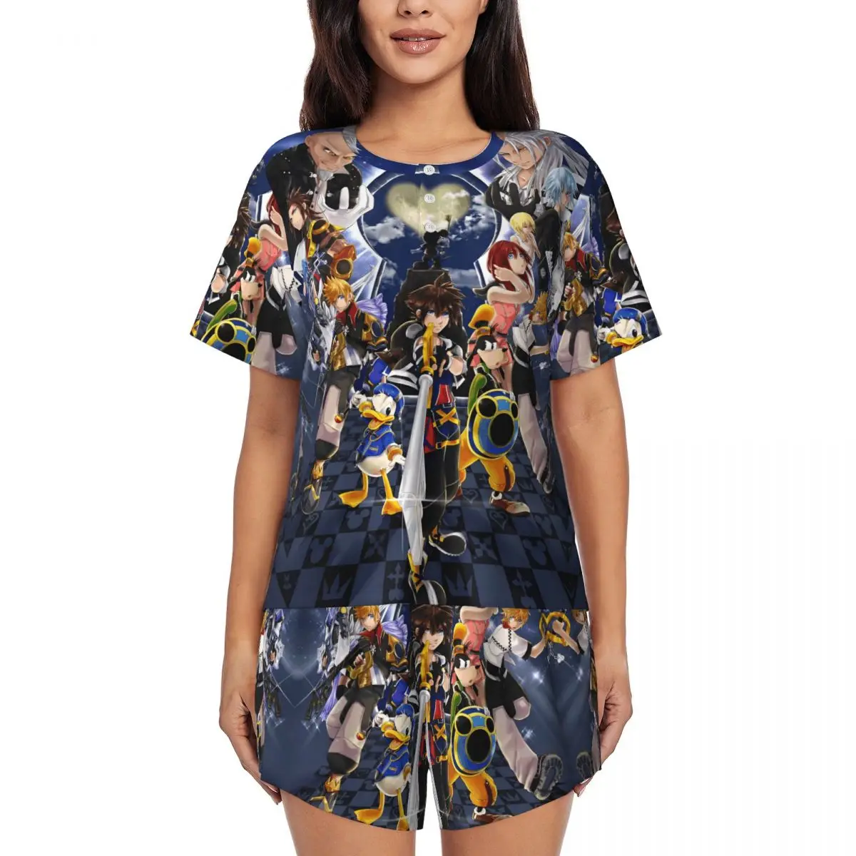 

Anime Game Kingdom Hearts Pajamas Set Women Short Sleeve Sleepwear Loungewear 2 Piece Pjs