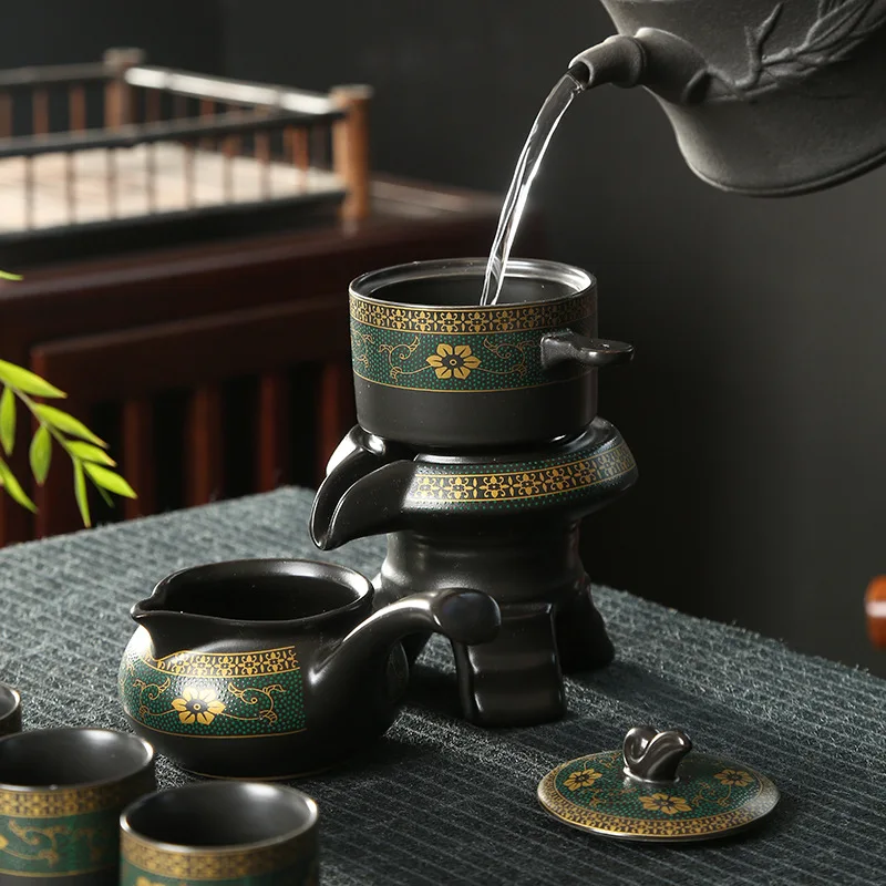 YMEEI Multifunctional Automatic Handmade Ceramic Tea Set Anti-scald Design Rotate Teapot Flow Out Water High-end Tea Set