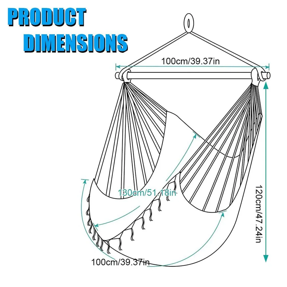 Hammock chair, suspended rocking chair, retro tassel hanging large suspended chair with suspension rope, outdoor swing, camping