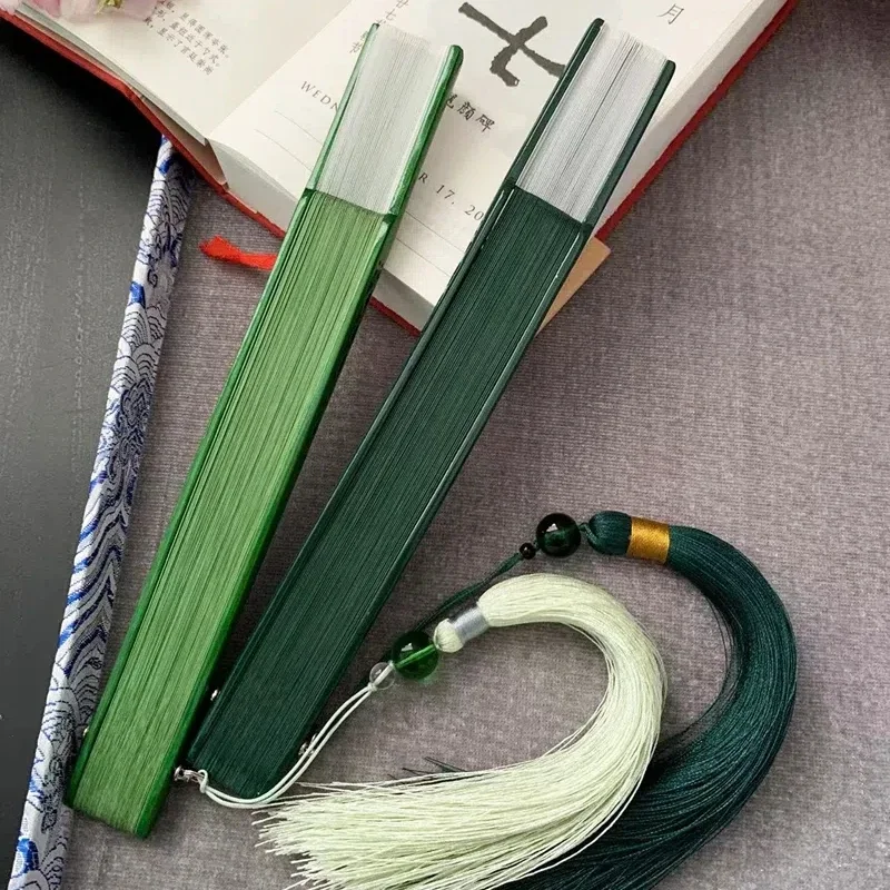 Ancient Style Dance Fan Chinese Style Hanfu Cheongsam Green Hand Folding Fan Summer Small Single-Sided Bamboo Ribs Portable Fan - Image 5