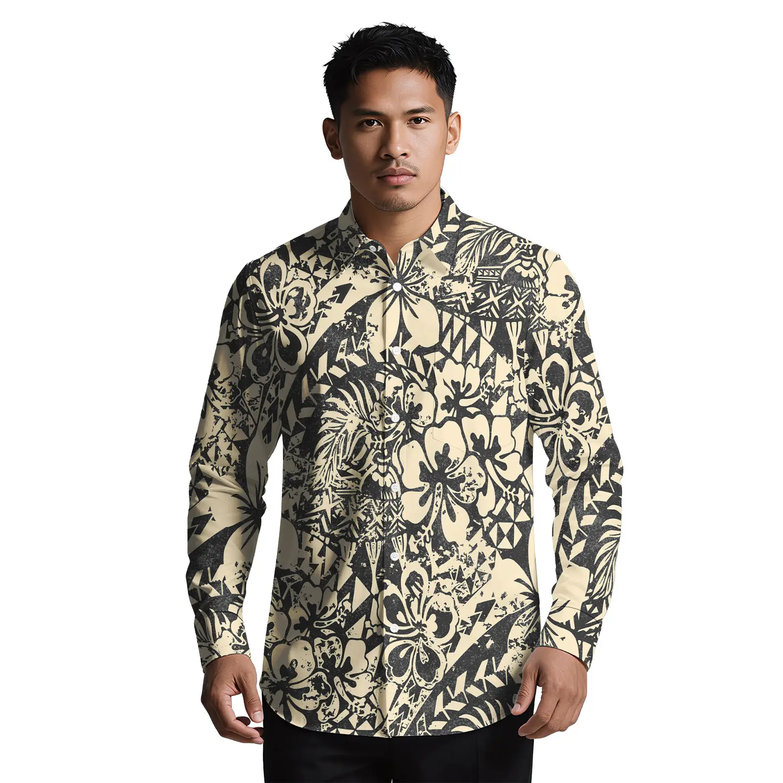 ملابس شاطئ هاواي شعار مخصص ساموا مطبوعة قمصان رجالية عصرية ألوها قمصان بولينيزية تصميم قبلي غير رسمي قميص للرجال #6