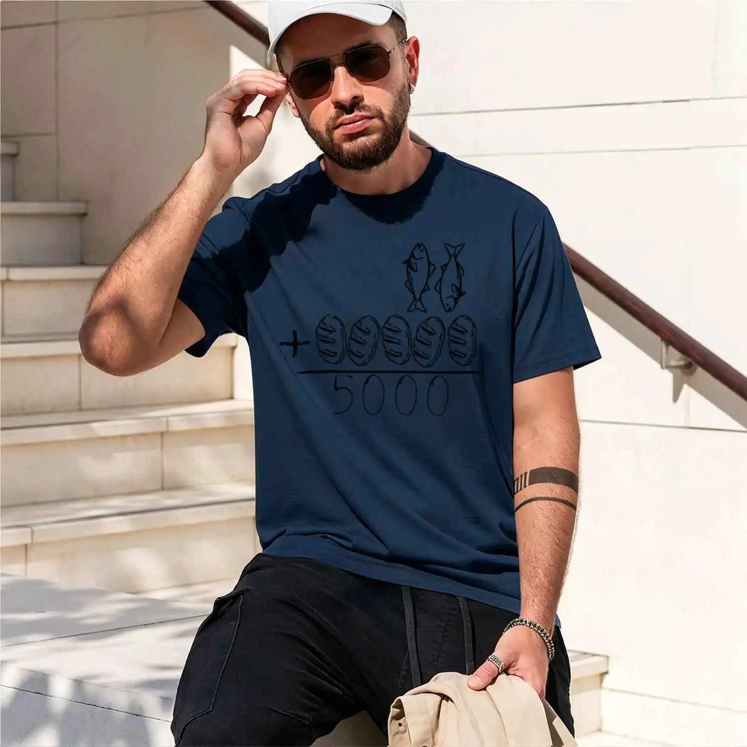 2 Fishes 5 Brea Jesus Fee The 5000 ristian Bible Verse T-Shirt Funny Shits Casual Regular Short-sved O-ne 2026 New Model Short-s view 5