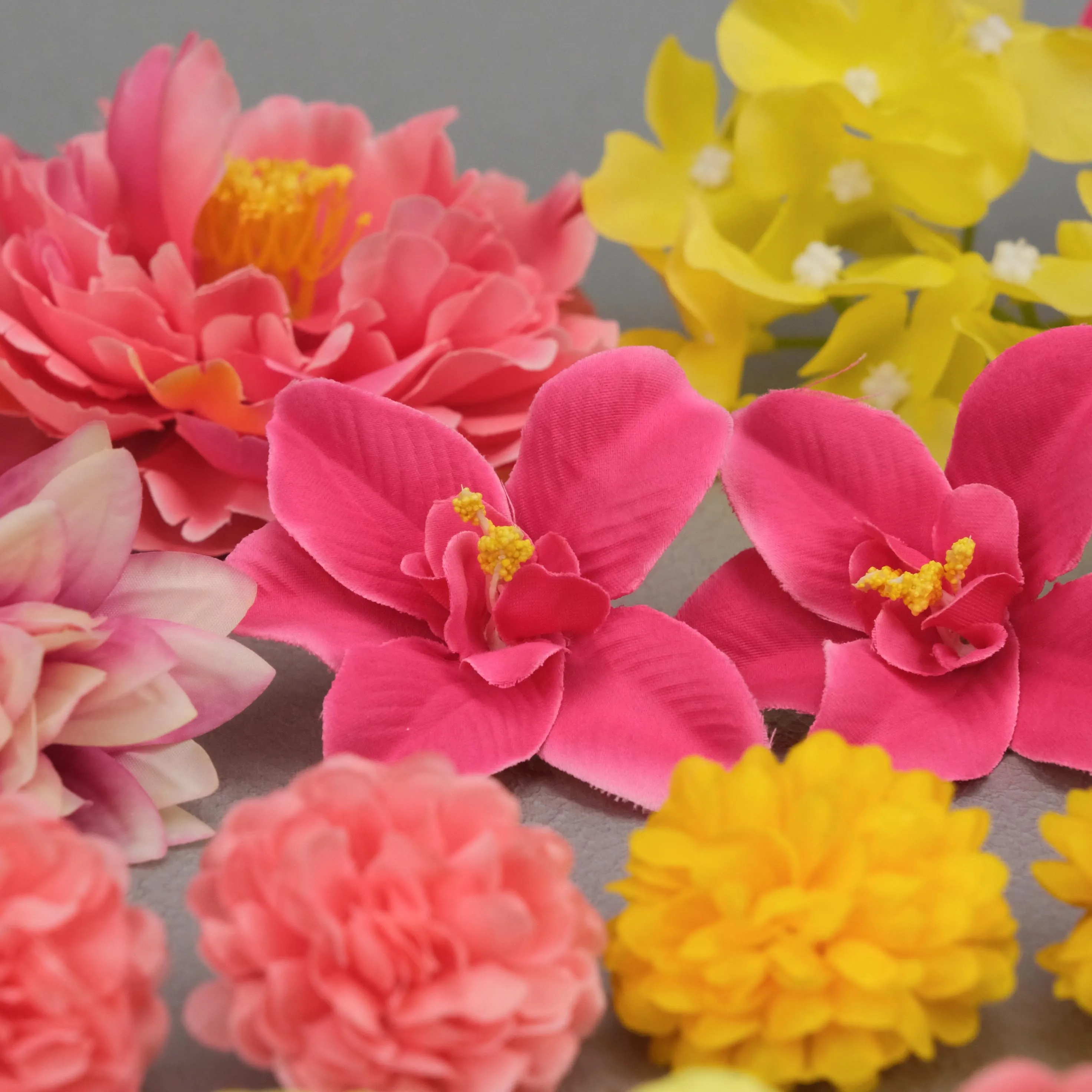 39Pcs Yellow Artificial Silk Flower Heads DIY Home Table Bouquet Decor Combo Set Simulation Rose Peony Accessories