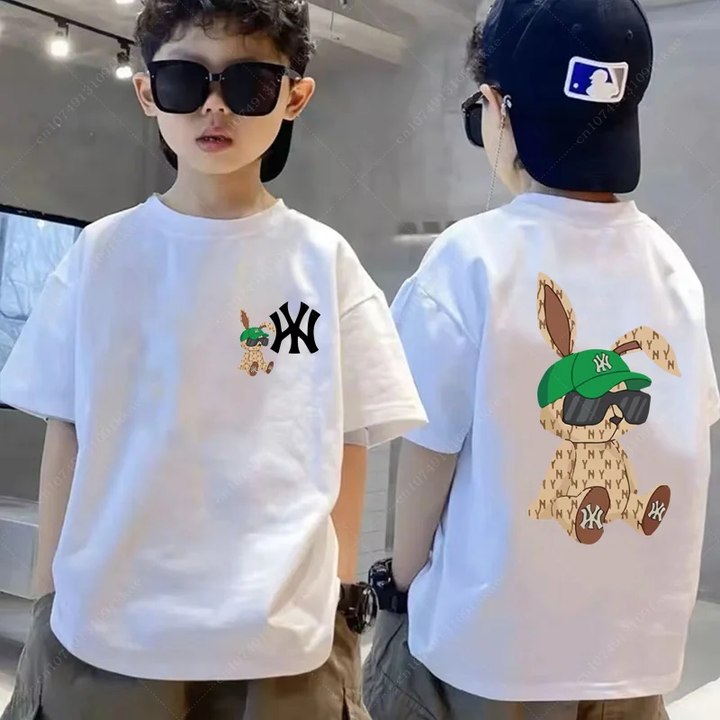 Boys Girls T Shirts Luxury Brand Rabbits Kids Tshirt 3-14year Old Birthday Cartoon Anime T-shirts Bunny Cotton Children Clothing