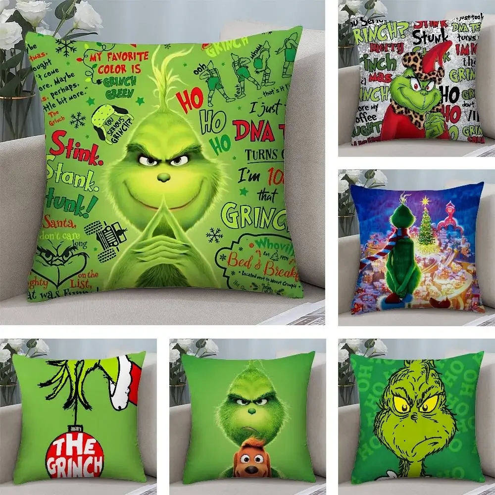 Funda de almohada navideña T-The G-GrinC-chs-S, tela de felpa, suave, estampado de doble cara, funda de cojín para sofá