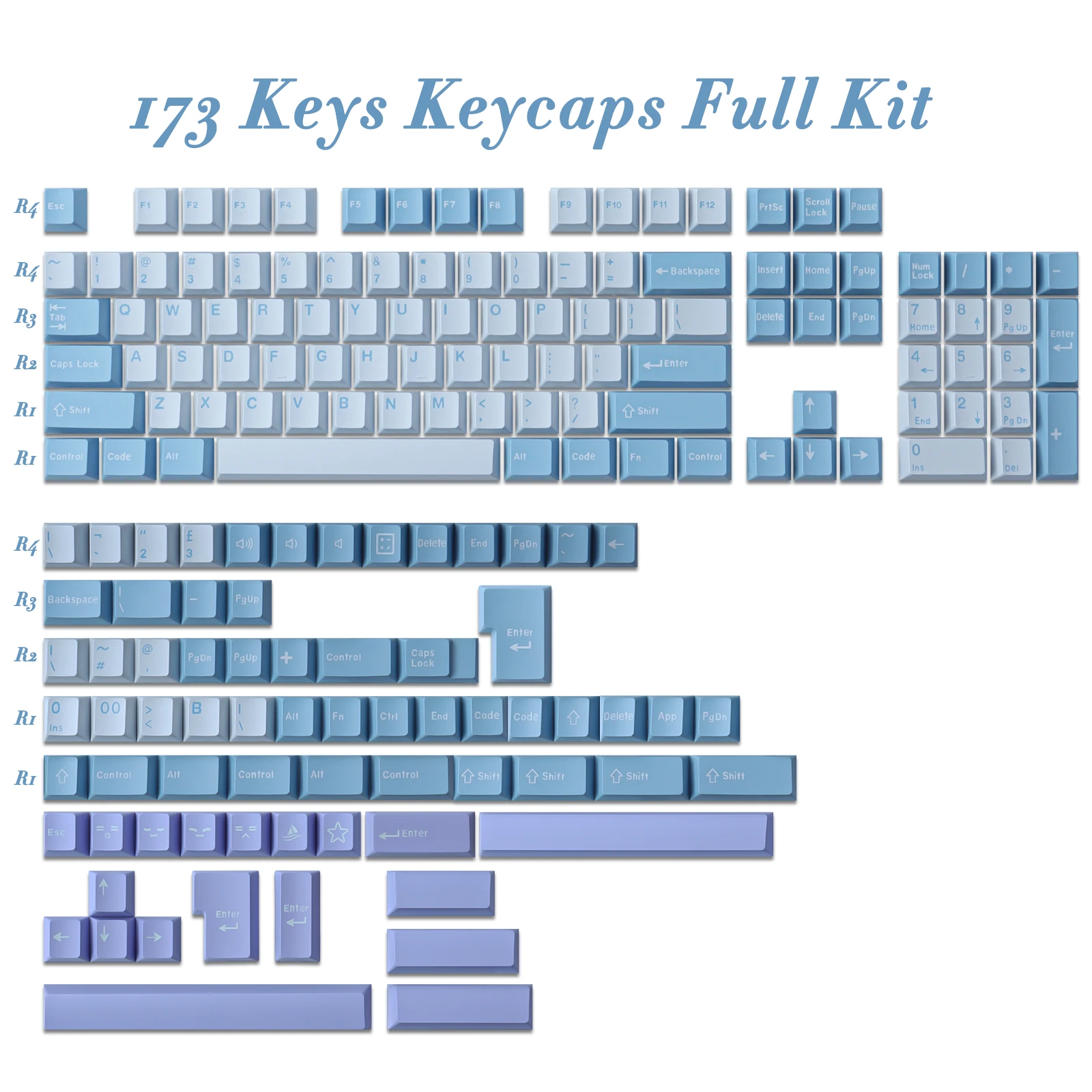 Lllusionary Realm Keycaps 173 Keys PBT Material Keycaps Cherry Profile Double Shot For MX Switch Wooting Mechanical Keyboard