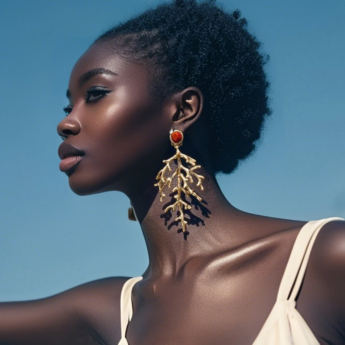 Girlgo 2025 جديد ZAA 2 قطعة أقراط حجر المرجان المرجان قطرة استرخى أقراط الصدأ برهان معدن الذهب اللون موضة شخصية مجوهرات #1