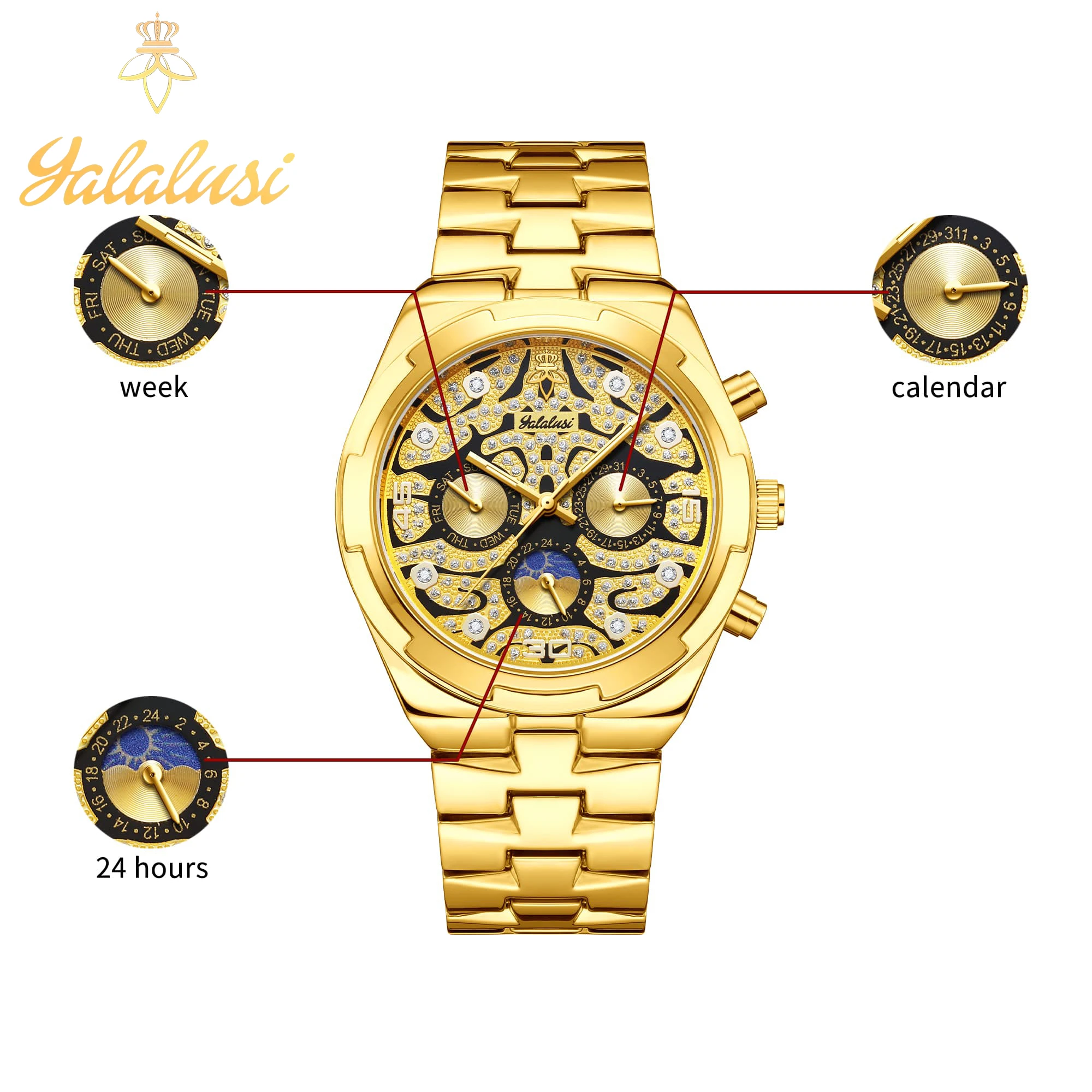 ساعات كوارتز مخصصة للزوجين من YaLaLuSi ساعات زوجين فاخرة مطلية بالذهب وتغليف صندوق هدايا أنيق