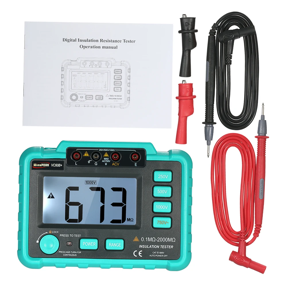 WinsPEAK VC60B + Tester di resistenza di isolamento digitale LCD Megohm Meter Megohmmeter DC250V/500V/1000V AC750V