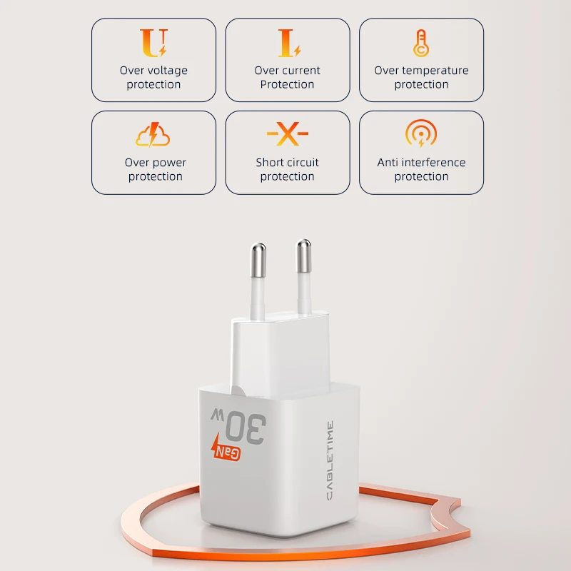 CABLETIME 30W GaN Charger PD Charger QC 3.0 Fast USB Type C Chargeing For iPhone 15 14 13 PD3.0 Phone iPad Huawei Charger
