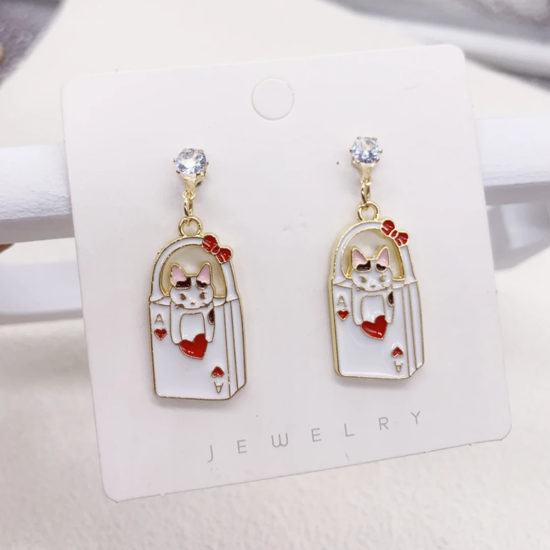 Cute Cat Poker Earrings Women\'s earrings  Fashion Jewelry Wholesale