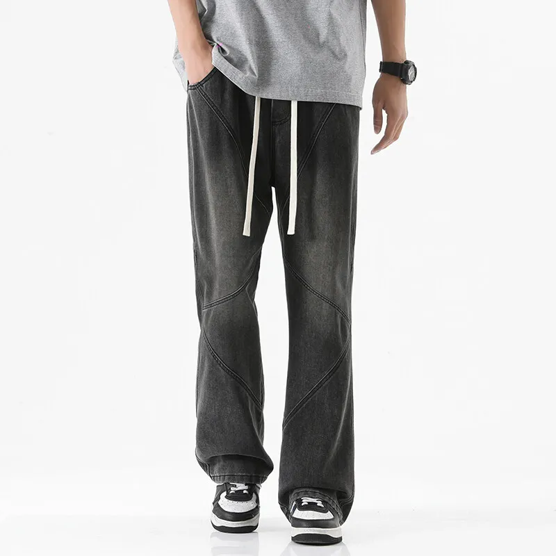 

Casual Men's Cotton Straight Retro Denim Pants 2025 Spring Autumn HipHop High Street Wear Elastic Jeans Youth Drawstring Trouser