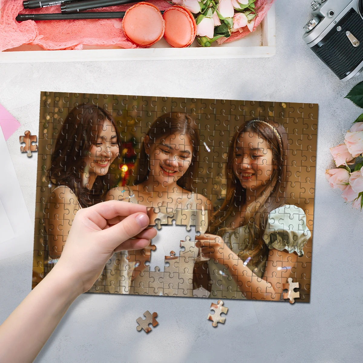 35/300/500/1000 Stück Personalisiertes Foto-Puzzle Familienfoto Lernspielzeug Holzpuzzle