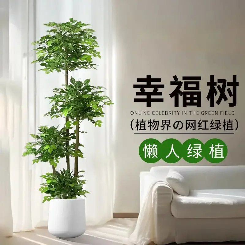 Árbol de felicidad simulado, planta en maceta grande, planta verde para sala de estar, suelo grande, planta falsa, árbol de la fortuna, decoración interior del hogar