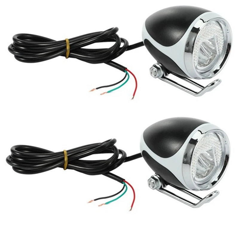 New 2 Pcs 8/10 Inch Streamlined Electric Scooter Headlight With Horn 24V/48V Bright LED Bikes Head Light Cycling