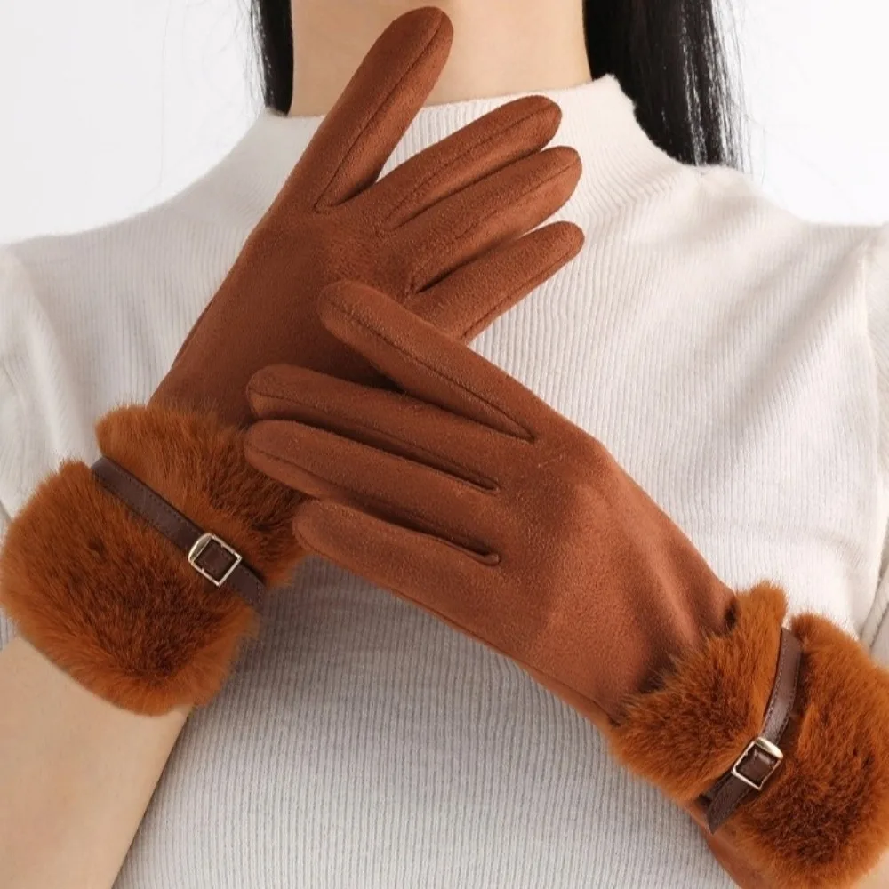 

Gift Velvet Winter Suede Gloves Thick Full Finger Women Gloves with Fleece Lining Solid Color Cycling Mittens Kids