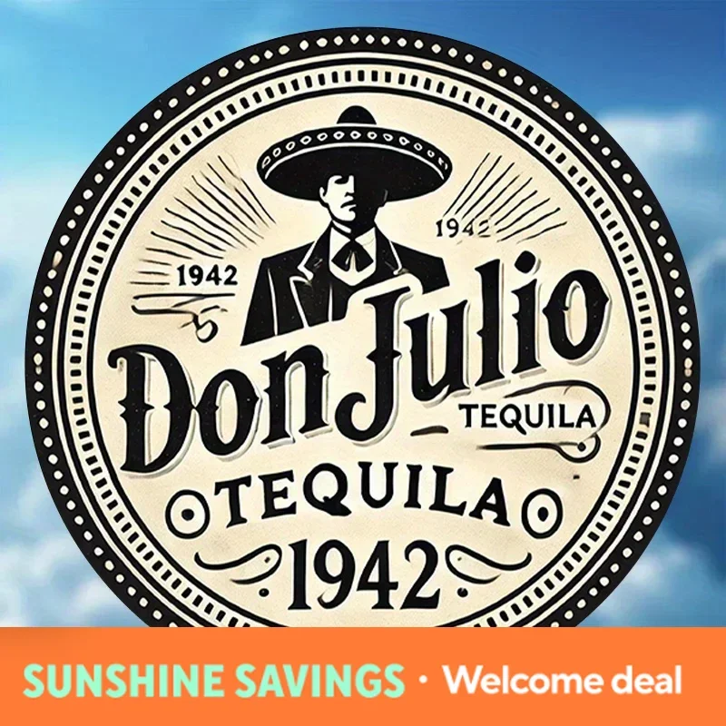 Letrero Vintage Don Julio, Letrero Metálico Redondo de Aluminio de 8 Pulgadas de Don Julio Tequila |   Arte Mural de Diseño Tradicional Mexicano Vintage