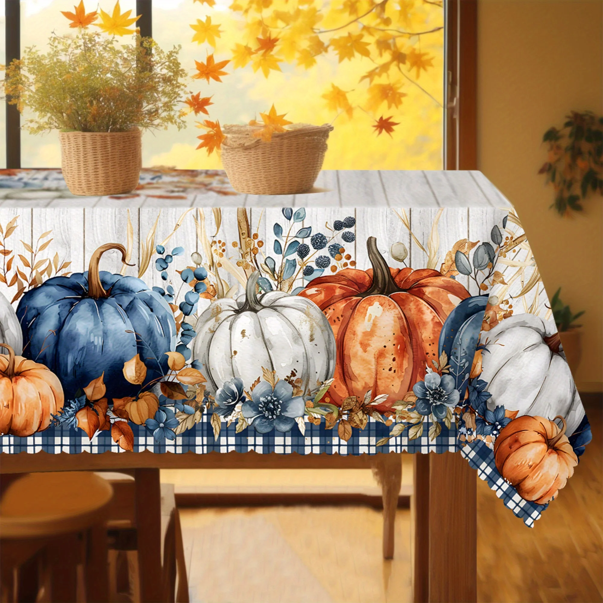 1pc tablecloth, autumn, romantic flowers, rural tablecloth, white decorationzyc
