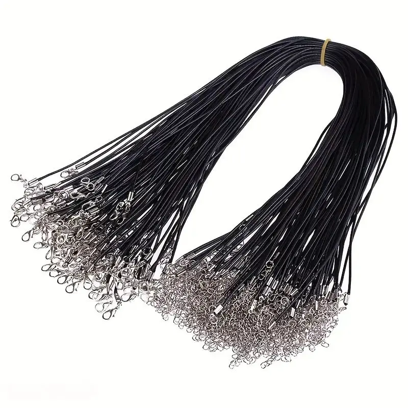 50Pcs Premium Leather Necklace Chains Bracelet Cord with Clasps for Pendants, Bulk Waxed Rope Necklace String, Black , 18\