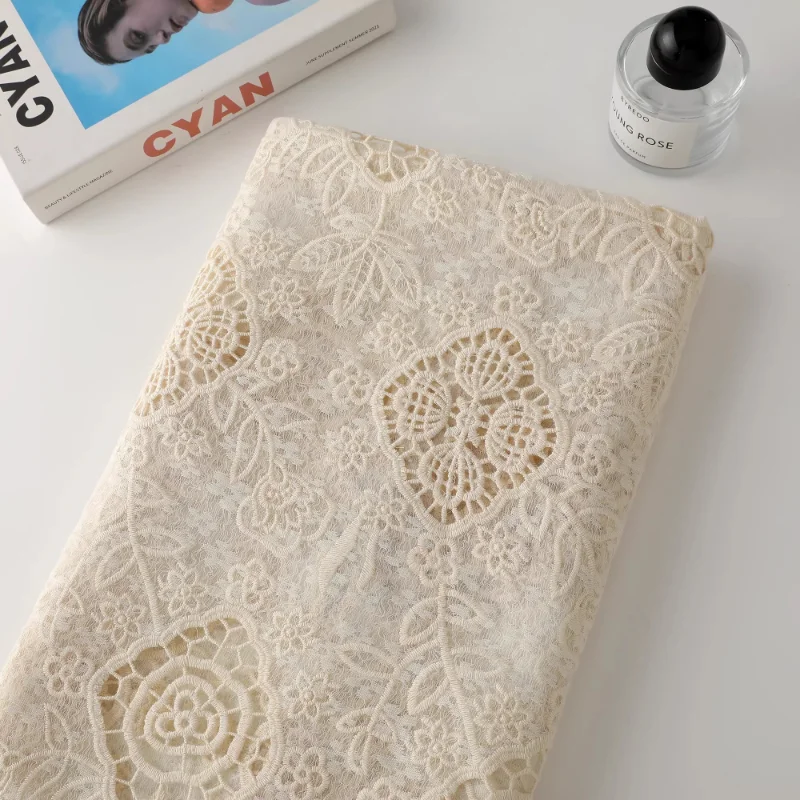 

Абрикосовое мягкое водорастворимое кружевное полотно с вышивкой кружевной вязкой, ажурное, для платьев, штор, дизайнерской одежды, рукоделия, материал для творчества