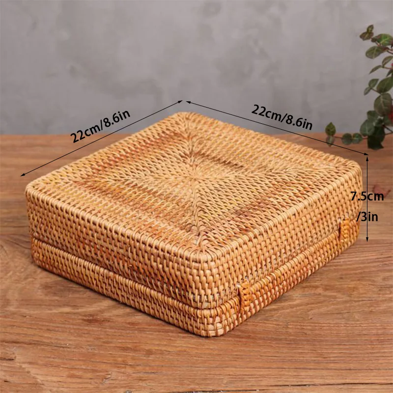 Handwoven Rattan Storage Box With Lid Chinese Knot Ornament Boxes Tea Food Container Picnic Bread Cake Basket Kitchen Organizer