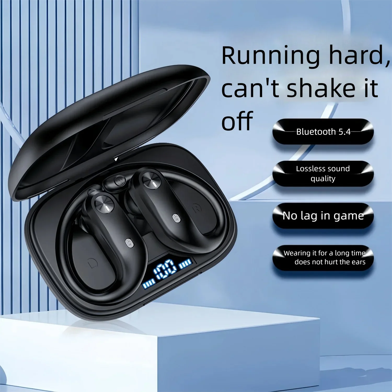 

Sports Bluetooth Earphones IPX7 Waterproof Wireless Headphones 48hrs Music with Mic LED Power Display Soft Earhook TWS Earbuds