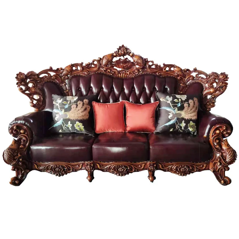 

European-style villa luxury sofa high-end luxury atmosphere living room 123 combination leather high-end European and American