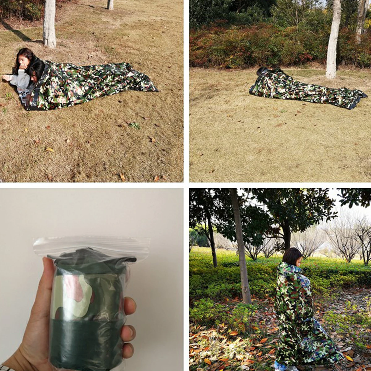 PET aluminum coated four color jungle camouflage emergency insulation two person emergency sleeping bag A