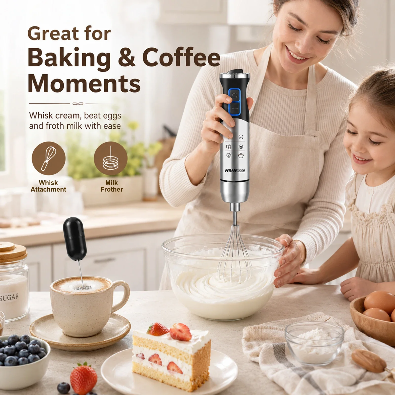 SIHAO 16 Speed Adjustable Hand Mixer 4 in 1 Immersion Stick Blender 1000W Prepare Protein Shakes and Whipped Cream
