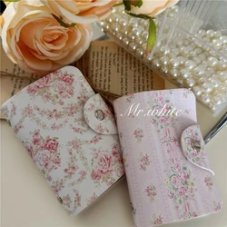 Pink Retro Storage Bag Elegant Flower Rose Card Bag Portable Cute Leather Multi-layer Card Position Storage Finishing Bag