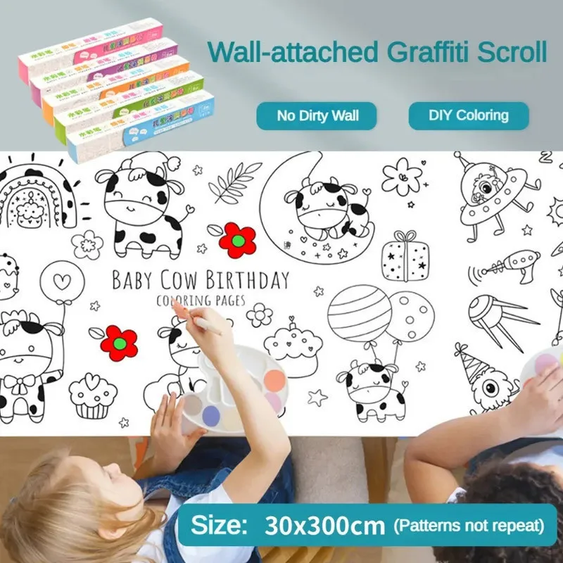 

3 Meters Children Montessori Toys Early Educational Graffiti Drawing Roll DIY Self Adhesive Kids Learning Paint Coloring Scroll