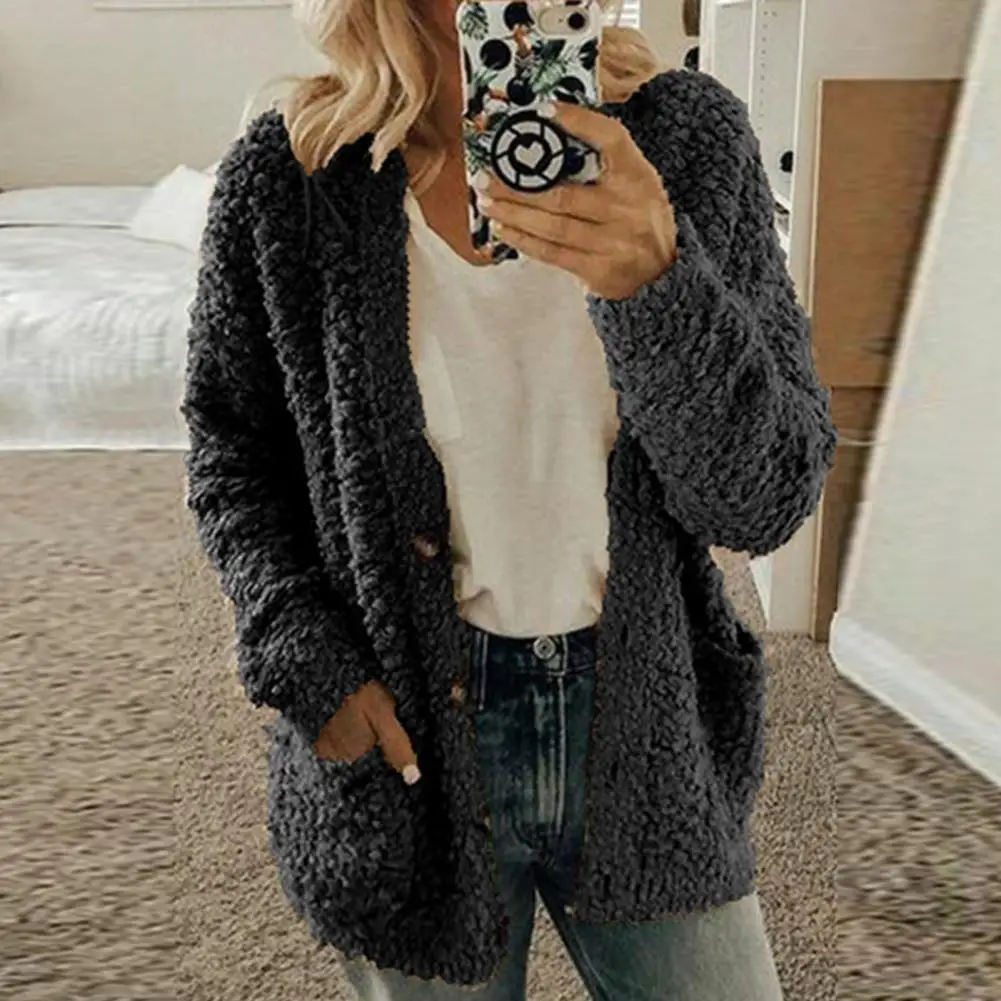 Thicken Plush Women Winter Coat Single-breasted Soft Autumn Thermal Lady Cardigan Fashion Women Sweaters Buttons Outwear