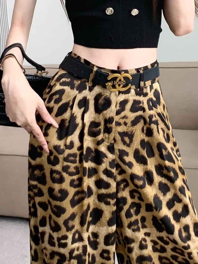 2024 Leopard Pants Women Animal Print Baggy Pants Y2k Summer Casual Loose Women's Pants Vintage Mid-Rise Trousers Womens