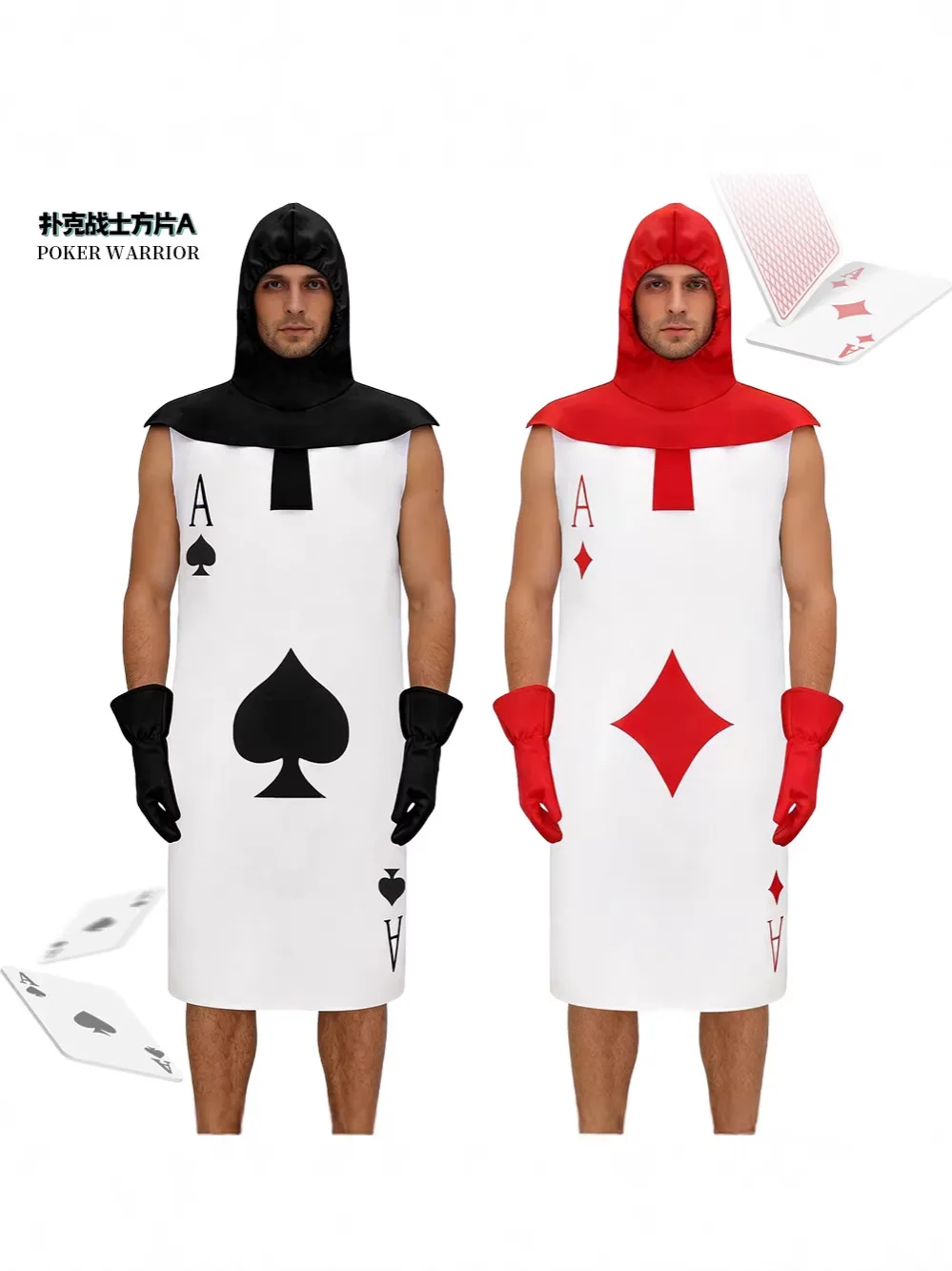 レトロなポーカー戦士スタイルのコスチューム、ダイヤモンドとスペードの要素デザイン、ハロウィーンのステージショーやフェスティバルのロールプレイ衣装