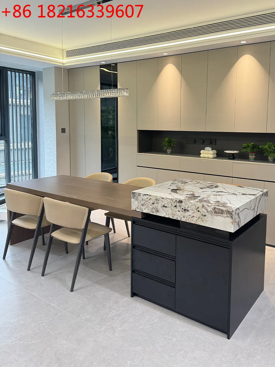 YAO island table integrated household retractable Italian rock slab modern light luxury mid-guide platform high sense