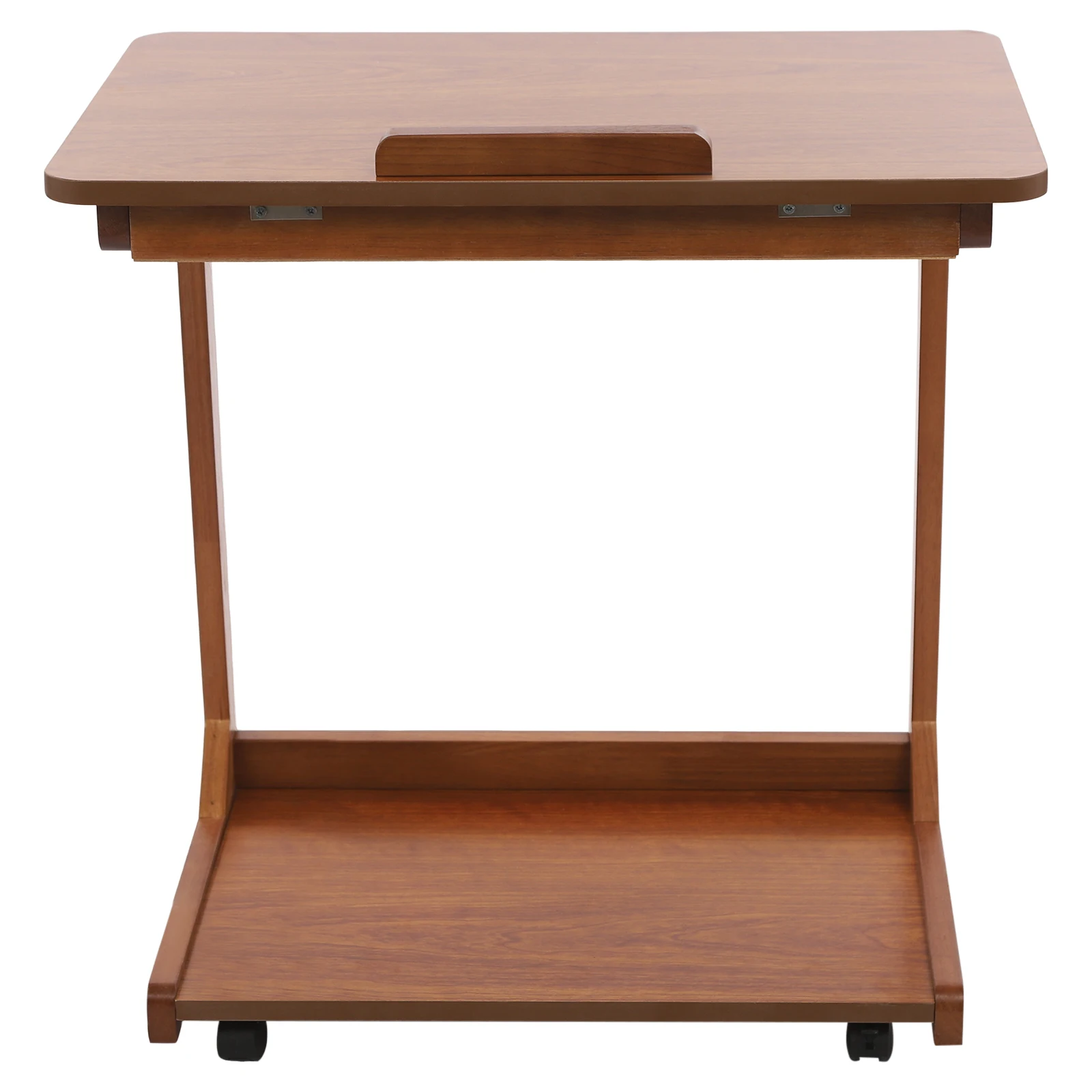 23,62*15,75*24,8 pol. Mesa em forma de C cor nogueira com rodas, mesa de sofá para uso como estação de trabalho Makeshift ou suporte para laptop