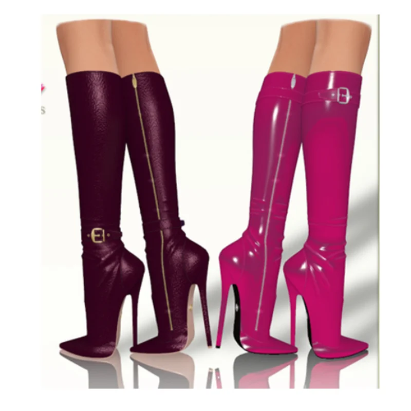 Red Buckle Over Knee High Boots Thin High Heel Fashionable Cool Sexy Winter Casual Big Size Woman Shoes Zapatillas Mujer