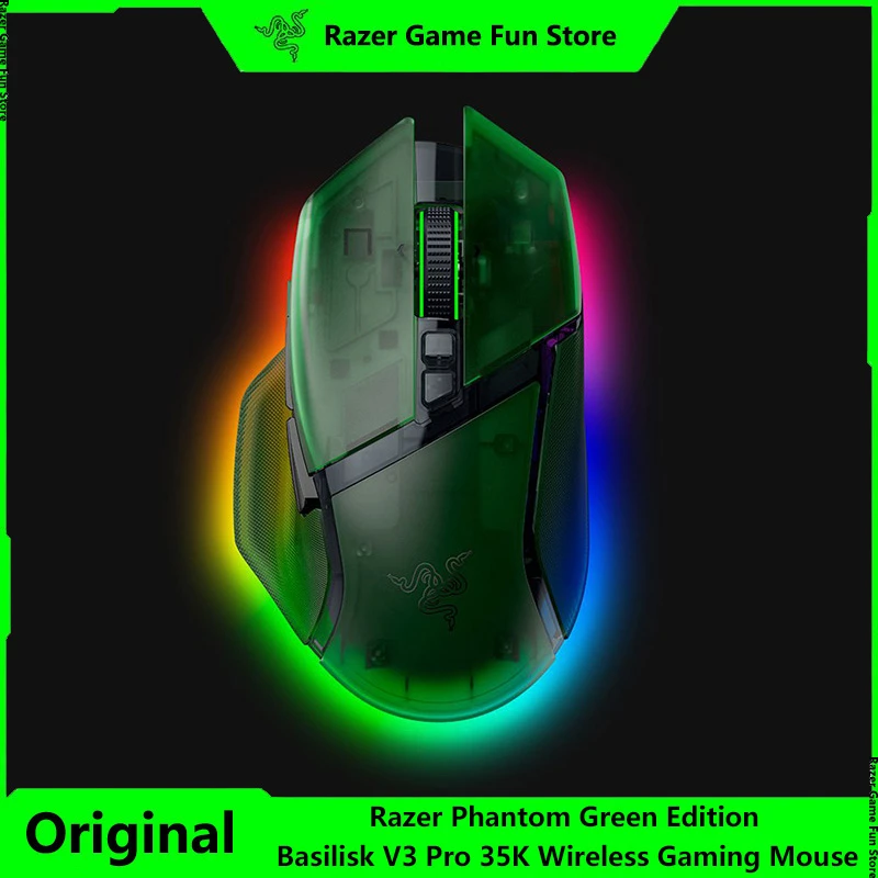 

Razer Phantom Green Edition Mice Basilisk V3 Pro 35K Fully Customizable Wireless RGB Gaming Mouse - HyperScroll Tilt Wheel