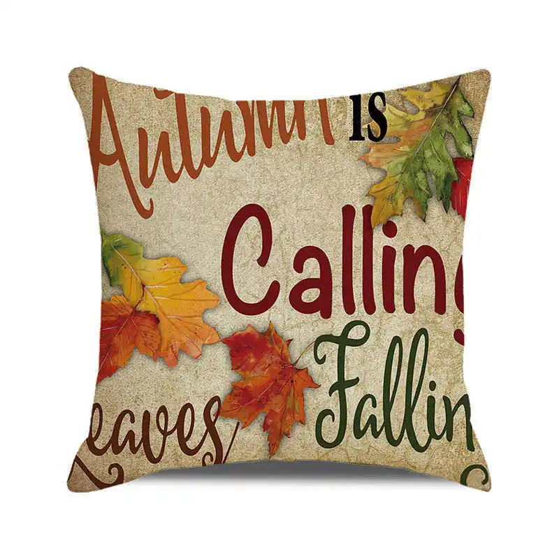 Autumn Thanksgiving Cushion Cover 45x45 cm Home Decorative Linen Pillowcases Cute Animals Fall Defoliation Printed Pillow Cover