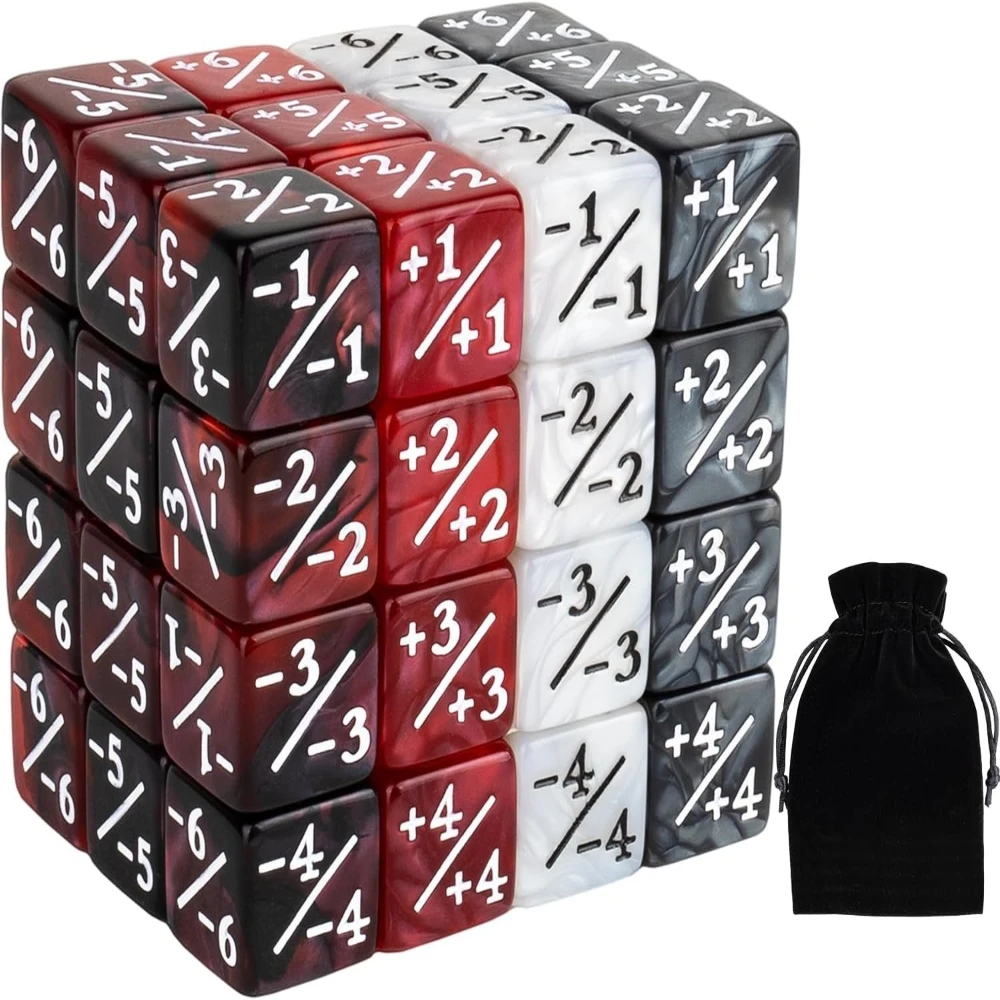 48 Pieces Magic Square Addition and Subtraction Dice Game Props ± 1-6 Symbol Calculation Dice with Magic The Gathering