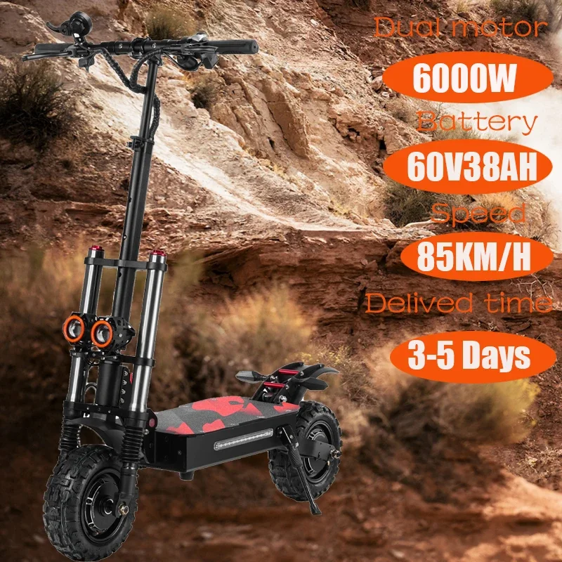 Electric Scooter 6000W Double Powerful Motor 60V 38AH Aluminum battery 11Inch off road E-Scooter 120KM Mileage Folding EScooter