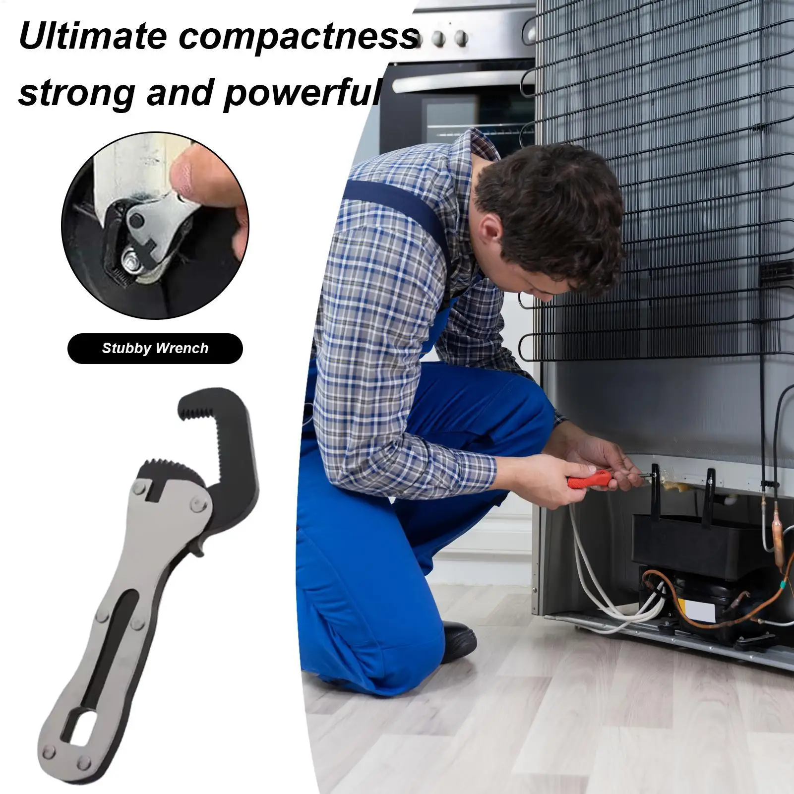 Herramienta de mango corto antideslizante de trinquete rechoncho, llave ajustable pequeña para mecánico, fontanería, mantenimiento del hogar, depuración mecánica