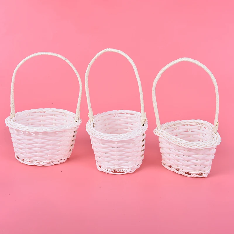 1Pcs Hand-woven Mini Plastic Weaving Storage Fabric Basket Rattan Tea Picnic Bag